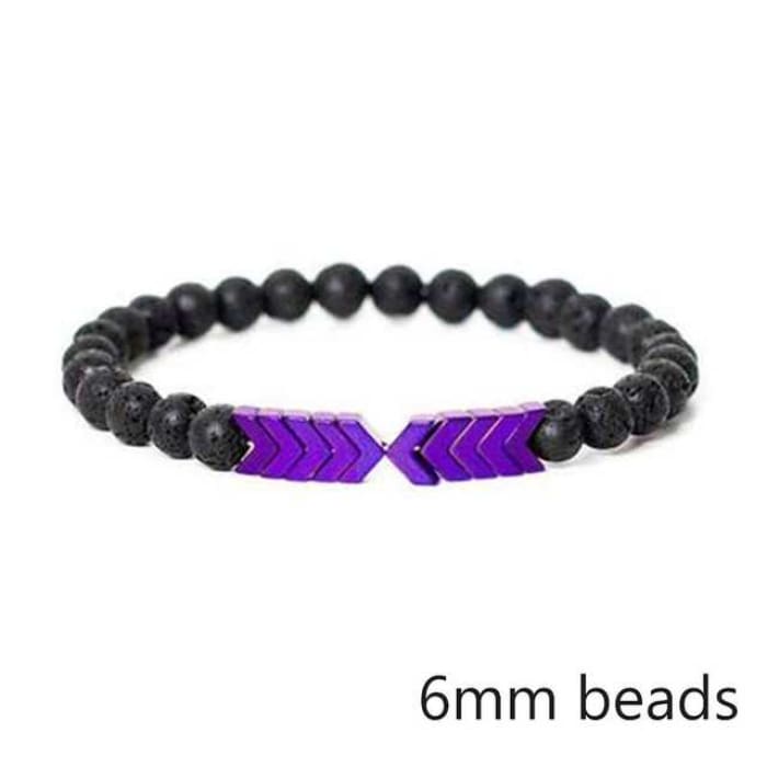 Purple Chromatic Moonstone Arrows and Lava Stones Bracelet
