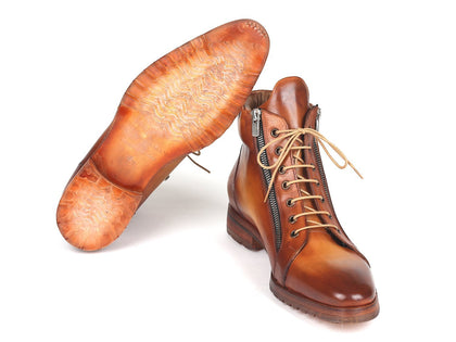 Paul Parkman Men's Side Zipper Leather Boots Light Brown (12455-Cml) Phreshmen