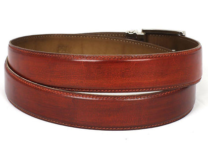 PAUL PARKMAN Men's Leather Belt Hand-Painted Reddish Brown (ID#B01-RDH) Phreshmen