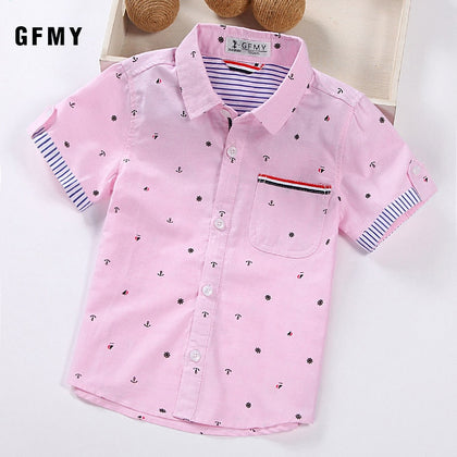 GFMY 2020 Hot Sale Children Shirts Casual Solid Cotton Short-Sleeved Boys Shirts for 2-14 Years Ribbon Decoration Baby Shirts Phreshmen