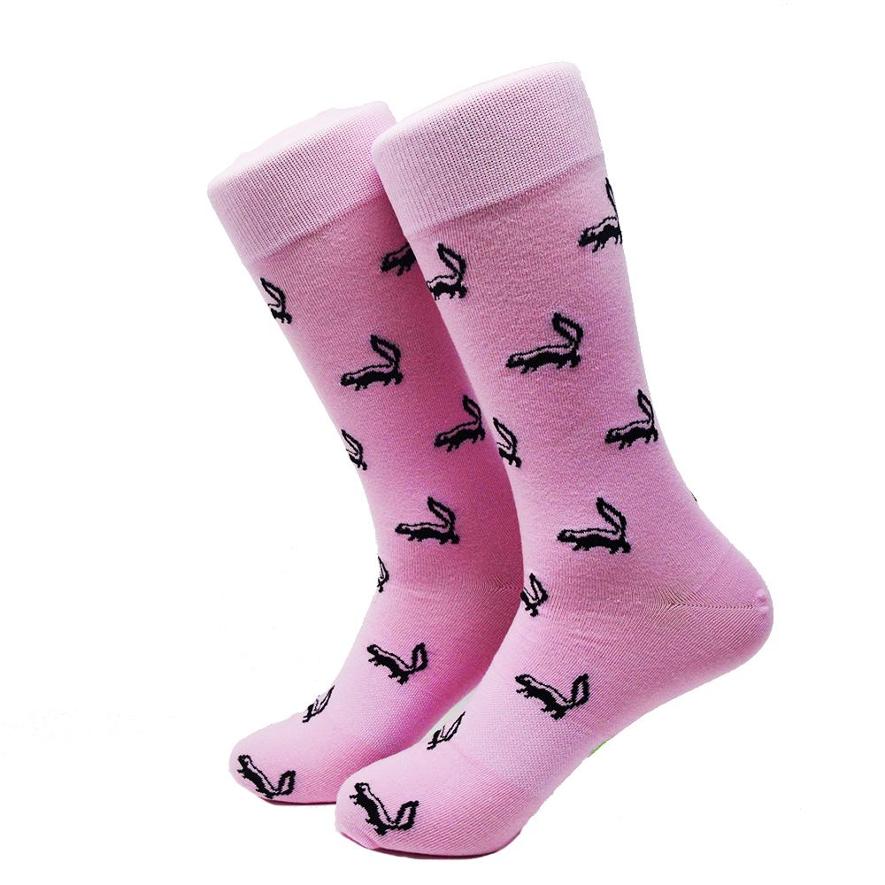 Skunk Socks - Black on Pink - Men's Mid Calf