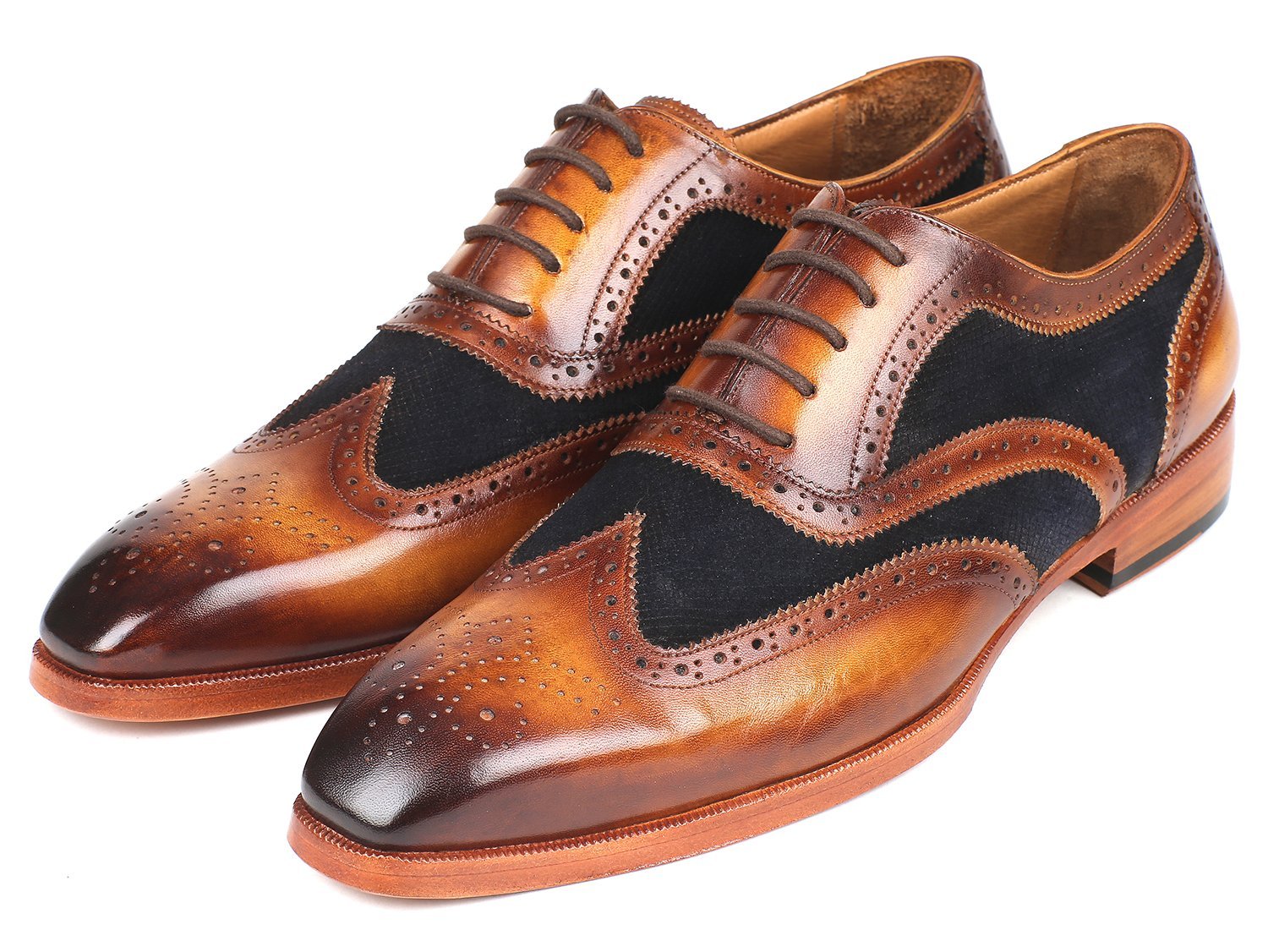 Paul Parkman Brown Leather & Navy Suede Wingtip Oxfords (ID#228NV65)