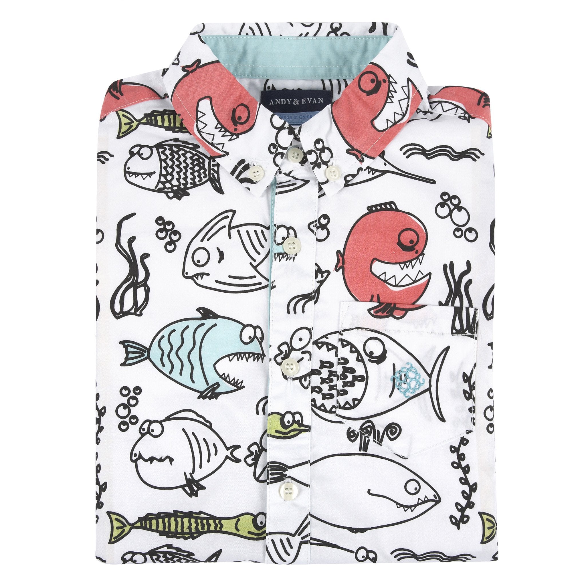 Fish Print Short Sleeve Button-Down Shirt