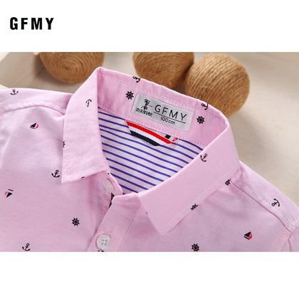 GFMY 2020 Hot Sale Children Shirts Casual Solid Cotton Short-Sleeved Boys Shirts for 2-14 Years Ribbon Decoration Baby Shirts Phreshmen
