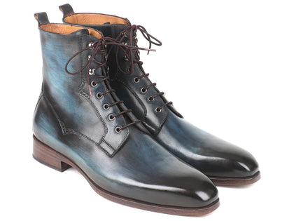 Paul Parkman Men's Blue & Brown Leather Boots (ID#BT548AW) Phreshmen