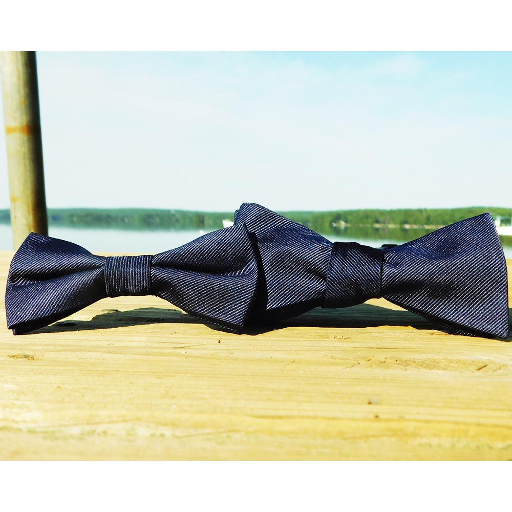 Solid Color Bow Tie - Navy, Woven Silk, Adult