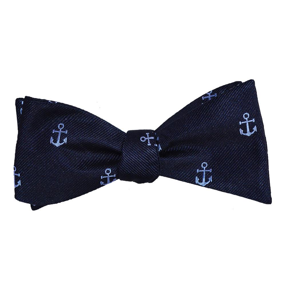 Anchor Bow Tie - Blue on Navy, Woven Silk