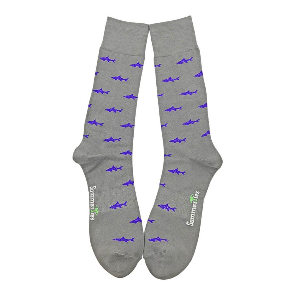 Shark Socks - Men's Mid Calf - Purple on Gray