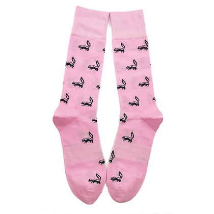Skunk Socks - Black on Pink - Men's Mid Calf Phreshmen
