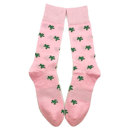 Turtle Socks - Men's Mid Calf - Green on Pink Phreshmen