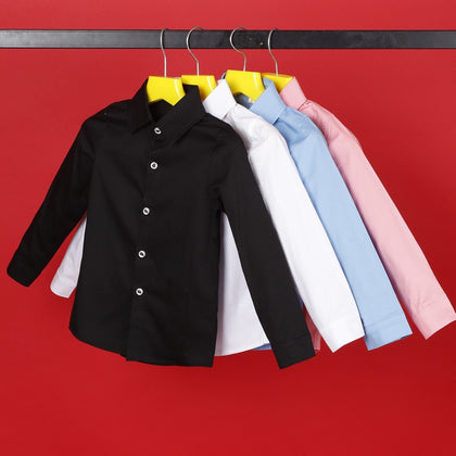 Boys Solid Color Long-Sleeved Cotton Shirt Phreshmen