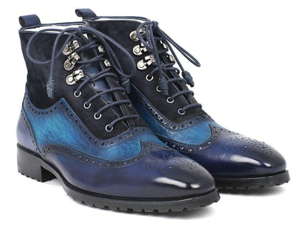 Paul Parkman Wingtip Boots Blue Suede & Leather (ID#971-BLU) Phreshmen