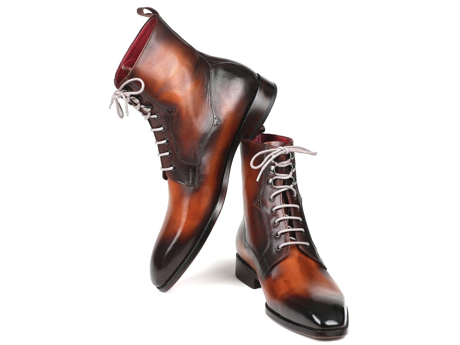 Paul Parkman Men's Brown Burnished Leather Lace-Up Boots (ID#BT534-BRW)