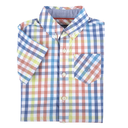 Multi Gingham Short Sleeve Button-Down Shirt Phreshmen