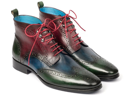 Paul Parkman Wingtip Ankle Boots Three Tone Green Blue Bordeaux (ID#777-GRN-BLU) Phreshmen
