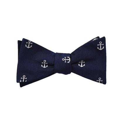 Anchor Bow Tie - White on Navy, Woven Silk - Spread Phreshmen