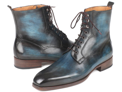 Paul Parkman Men's Blue & Brown Leather Boots (ID#BT548AW) Phreshmen