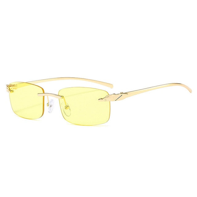 SO&EI Vintage Unique Cheetah Rimless Rectangle Sunglasses Women Candy Colors Clear Lens Eyewear Brand Designer Men Sun Glasses