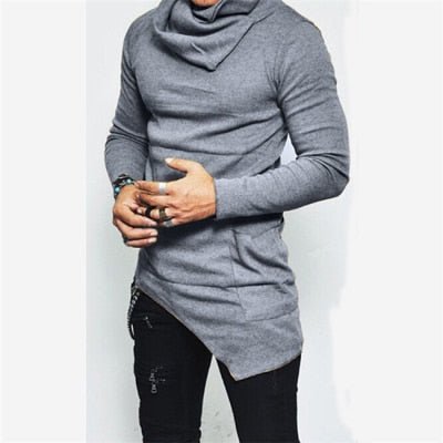 Plus Size 5XL Men's Hoodies Unbalance Hem Pocket Long Sleeve Sweatshirt For Men Clothing Autumn Turtleneck Sweatshirt Top Hoodie
