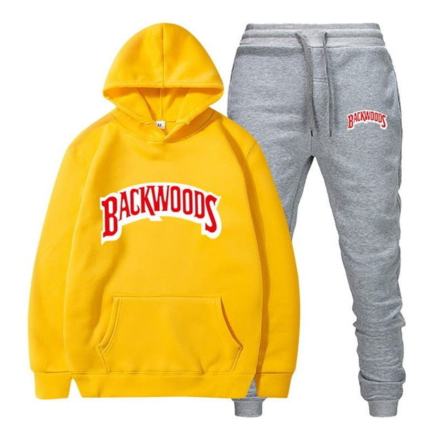 fashion brand Backwoods Men's Set Fleece Hoodie Pant Thick Warm Tracksuit Sportswear Hooded Track Suits Male Sweatsuit Tracksuit
