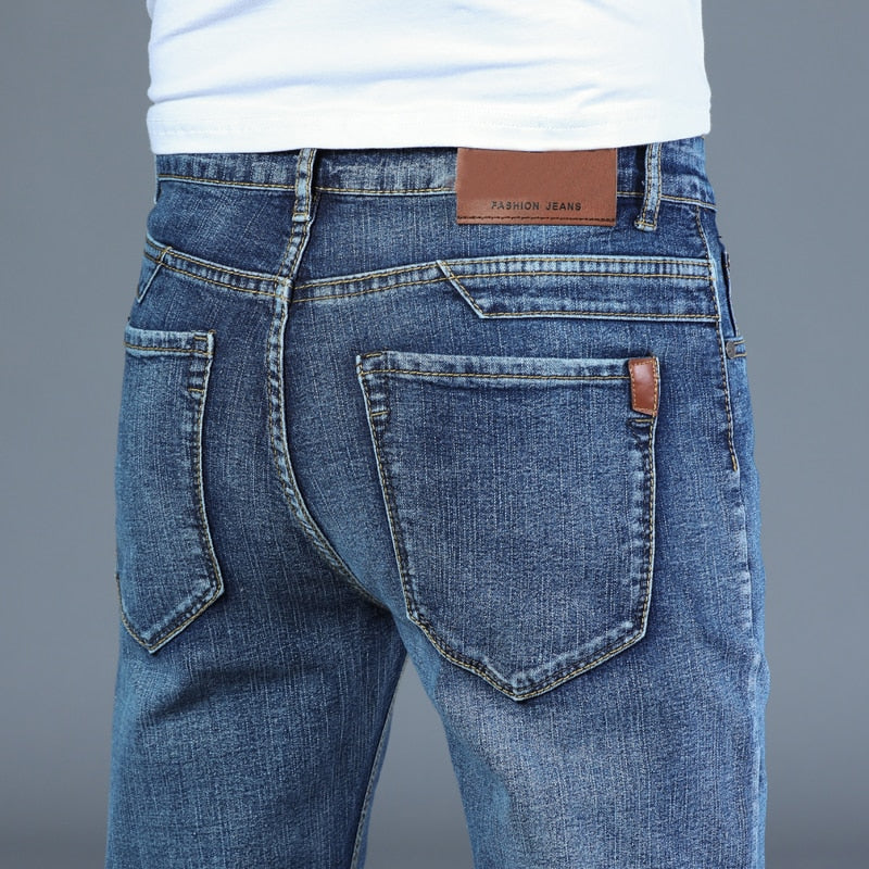 Men's Straight Regular Blue Stretch Denim Jeans
