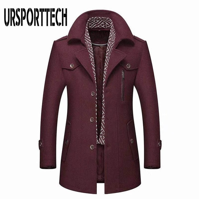 Winter Men's Wool Coat 2020 New Fashion Middle Long Scarf Collar Cotton-padded Thick Warm Woolen Coat Male Trench Coat Overcoat
