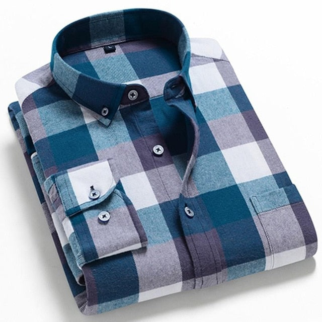 Men's Plaid Cotton Long Sleeve Shirt