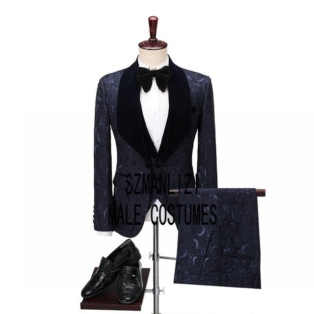 SZMANLIZI Mens Wedding Suits 2021 Italian Design Custom Made Black Smoking Tuxedo Jacket 3 Piece Groom Terno Suits For Men
