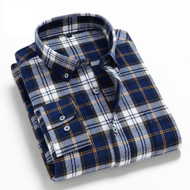 Men's Plaid Cotton Long Sleeve Shirt