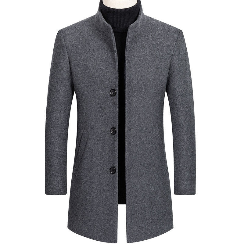 Thoshine Brand Autumn Winter 30% Wool Men Thick Coats Stand Collar Male Fashion Wool Blend Jackets Outerwear Smart Casual Trench