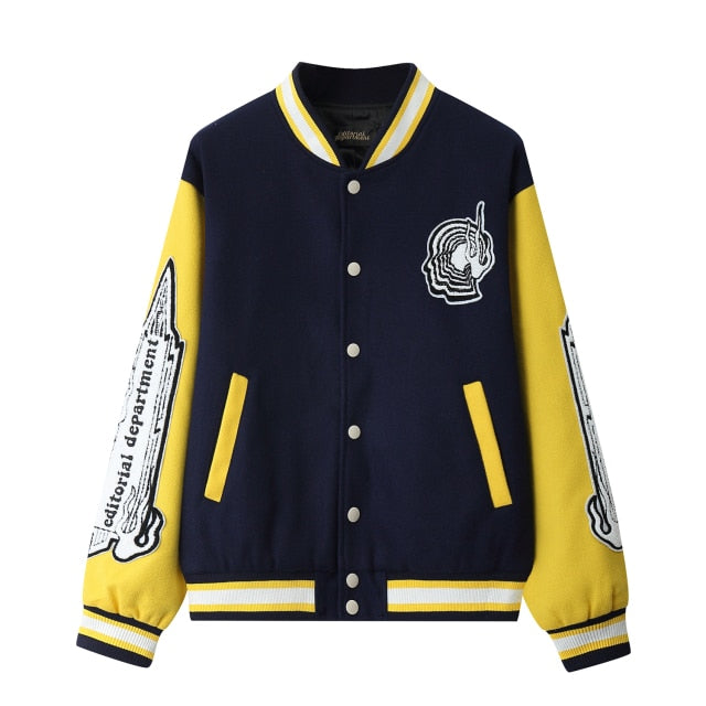 LINDSEY SEADER Men Bomber Jacket Fleece Cotton Baseball Jackets Buttons Windbreaker Embroidery Letters Male Outwear Jacket